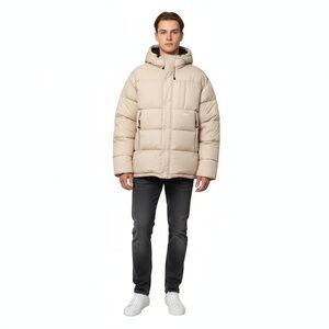 NWT Soulland Mens Oversized S M Beige Hooded Padded Ian Puffer Jacket